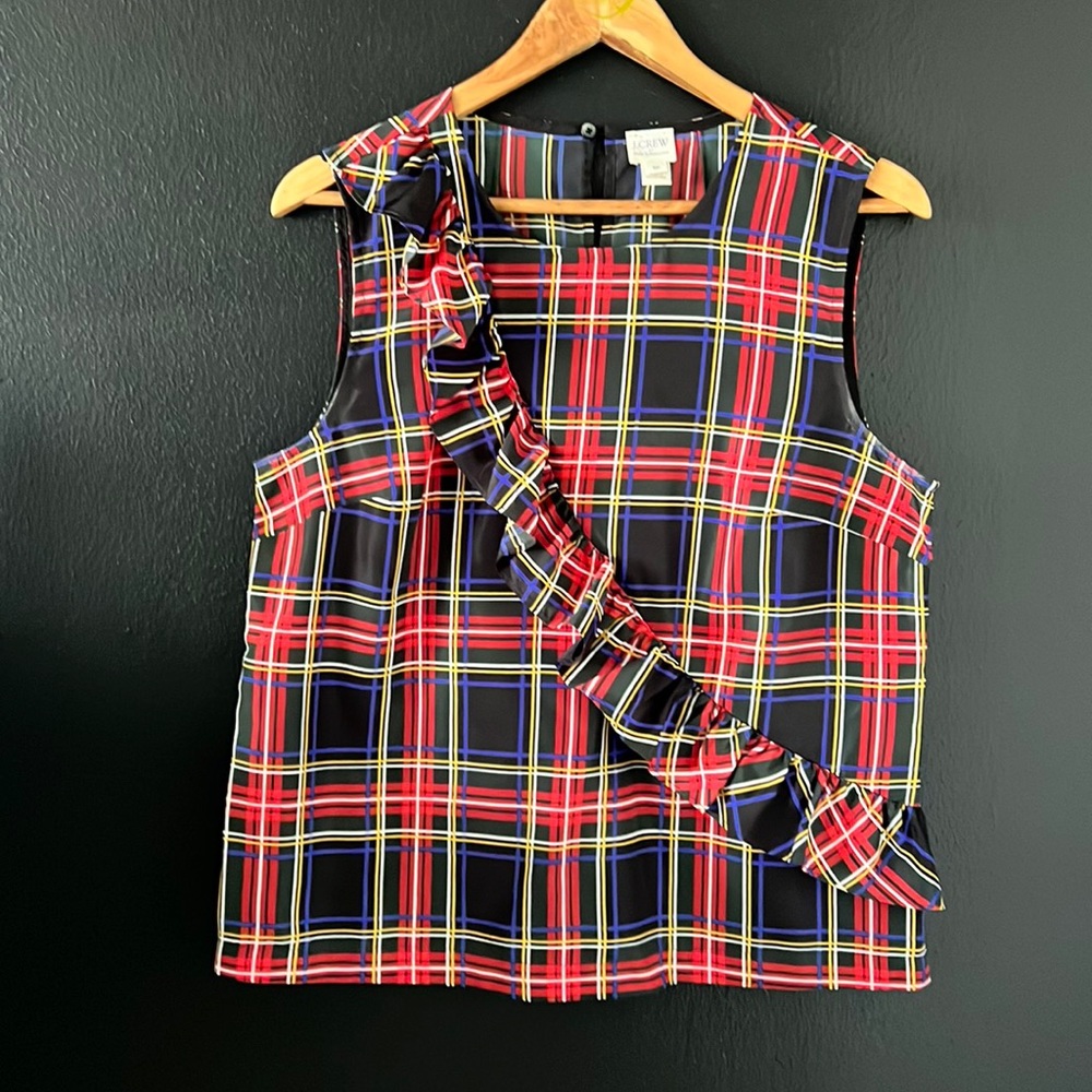 J. Crew Ruffle Plaid Blouse